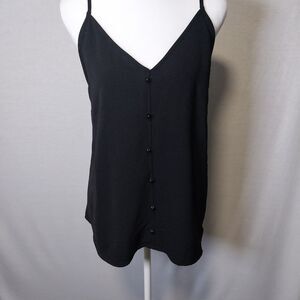 Culture Code Black Faux Button Front Cami Tank Top V-Neck Spaghetti Strap Size L